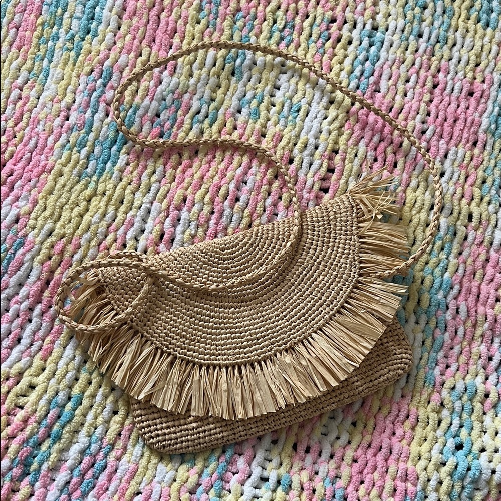 Stylish Tan Woven Fringe Bag